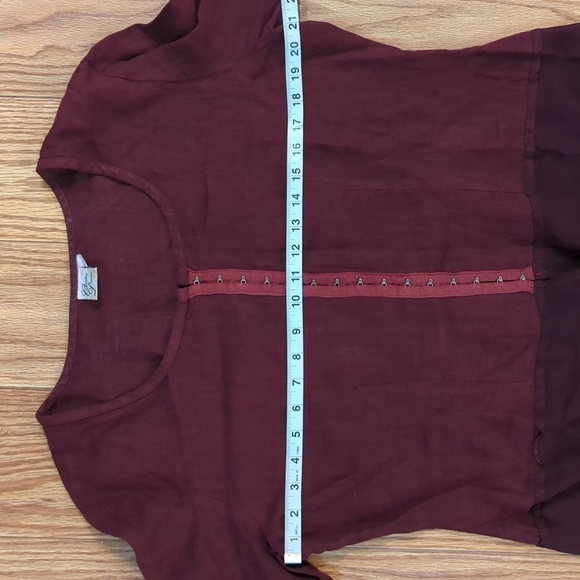 Vintage Lagenlook maroon linen 3/4 sleeve blouse w/ ruffles, Christine Damen L - Picture 2 of 5